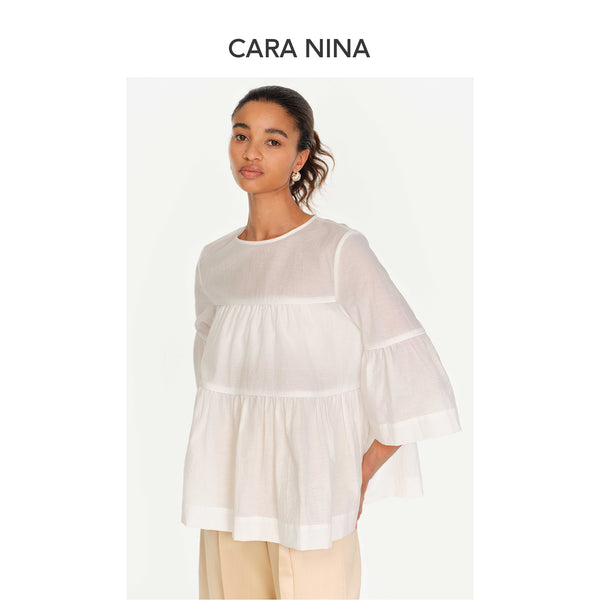 Silk cotton three-quarter sleeve blouse