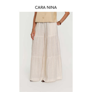 Linen striped casual pants with wide-leg design