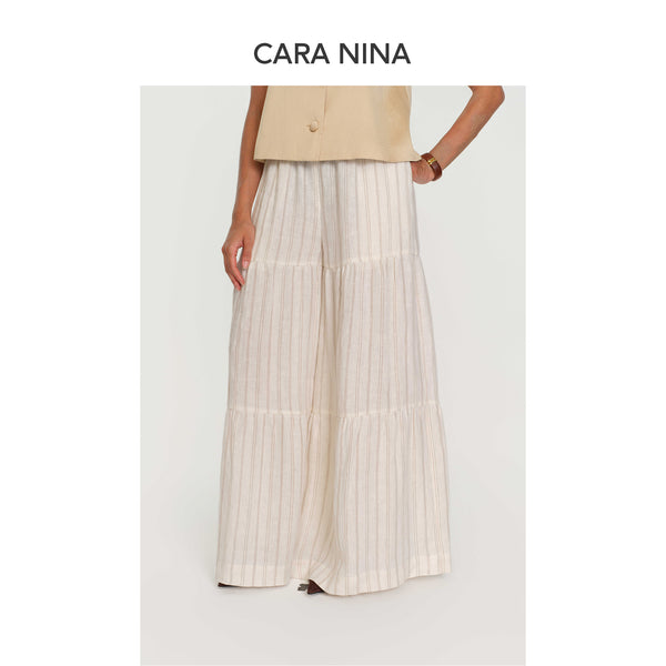 Linen striped casual pants with wide-leg design