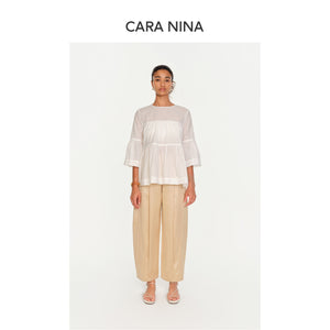 Silk cotton three-quarter sleeve blouse
