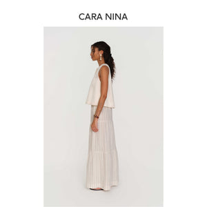 Linen striped casual pants with wide-leg design