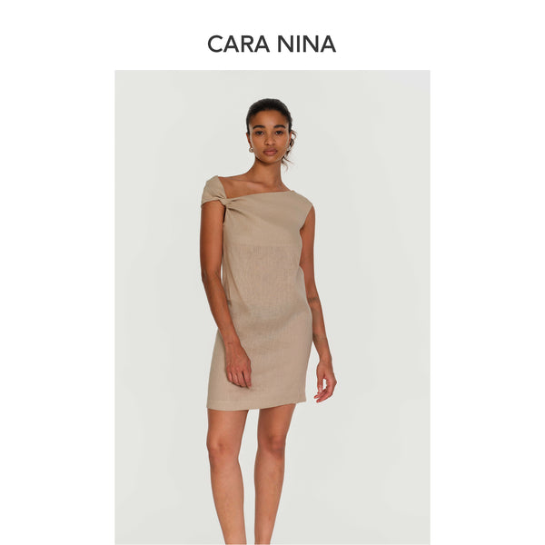 Linen V-neck knot short two-piece dress