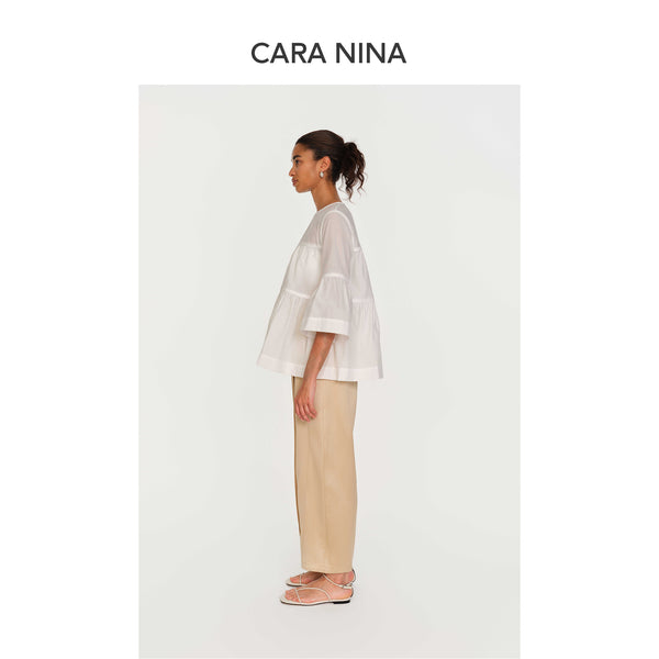 Silk cotton three-quarter sleeve blouse