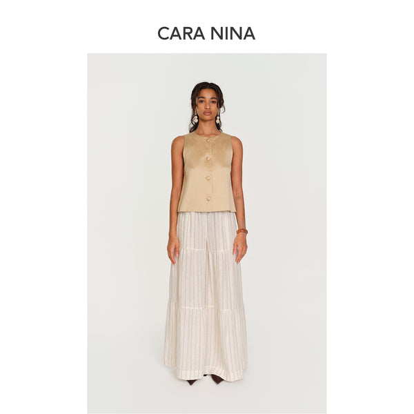 Linen striped casual pants with wide-leg design