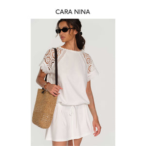 Cotton sheer embroidery T-shirt dress