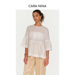 Silk cotton three-quarter sleeve blouse