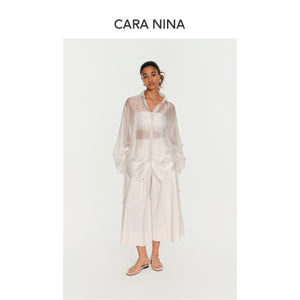 Acrylic pearl-effect air-scented drawstring lantern sleeve shirt