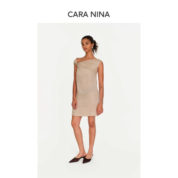Linen V-neck knot short two-piece dress