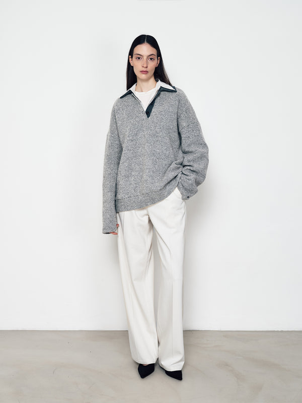 Floral yarn polo knitted cardigan