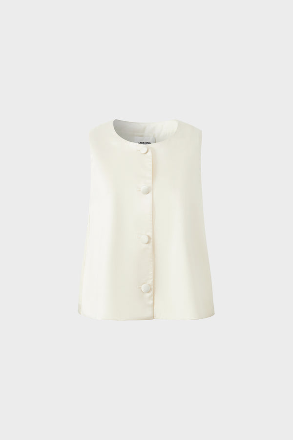 Silk and wool sleeveless round-neck A-line blouse