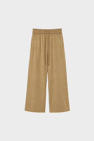 Leather suede straight-leg mid-length pants