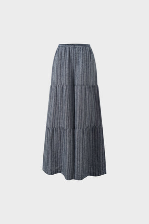 Linen striped casual pants with wide-leg design