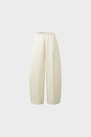 Silk and wool elastic waist pleated casual nine-inch pants