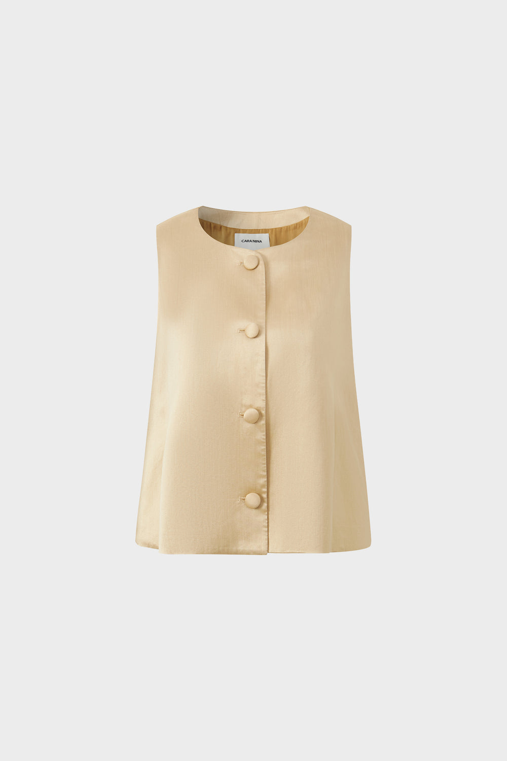 Silk and wool sleeveless round-neck A-line blouse
