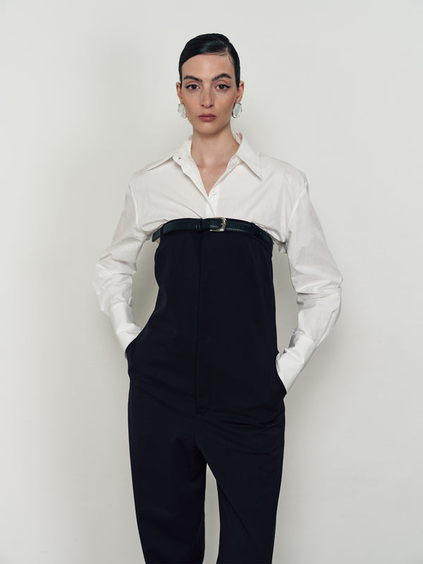Wool strapless jumpsuit