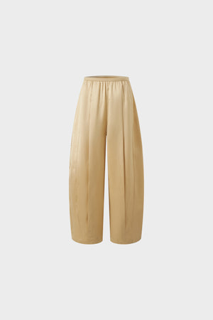 Silk and wool elastic waist pleated casual nine-inch pants
